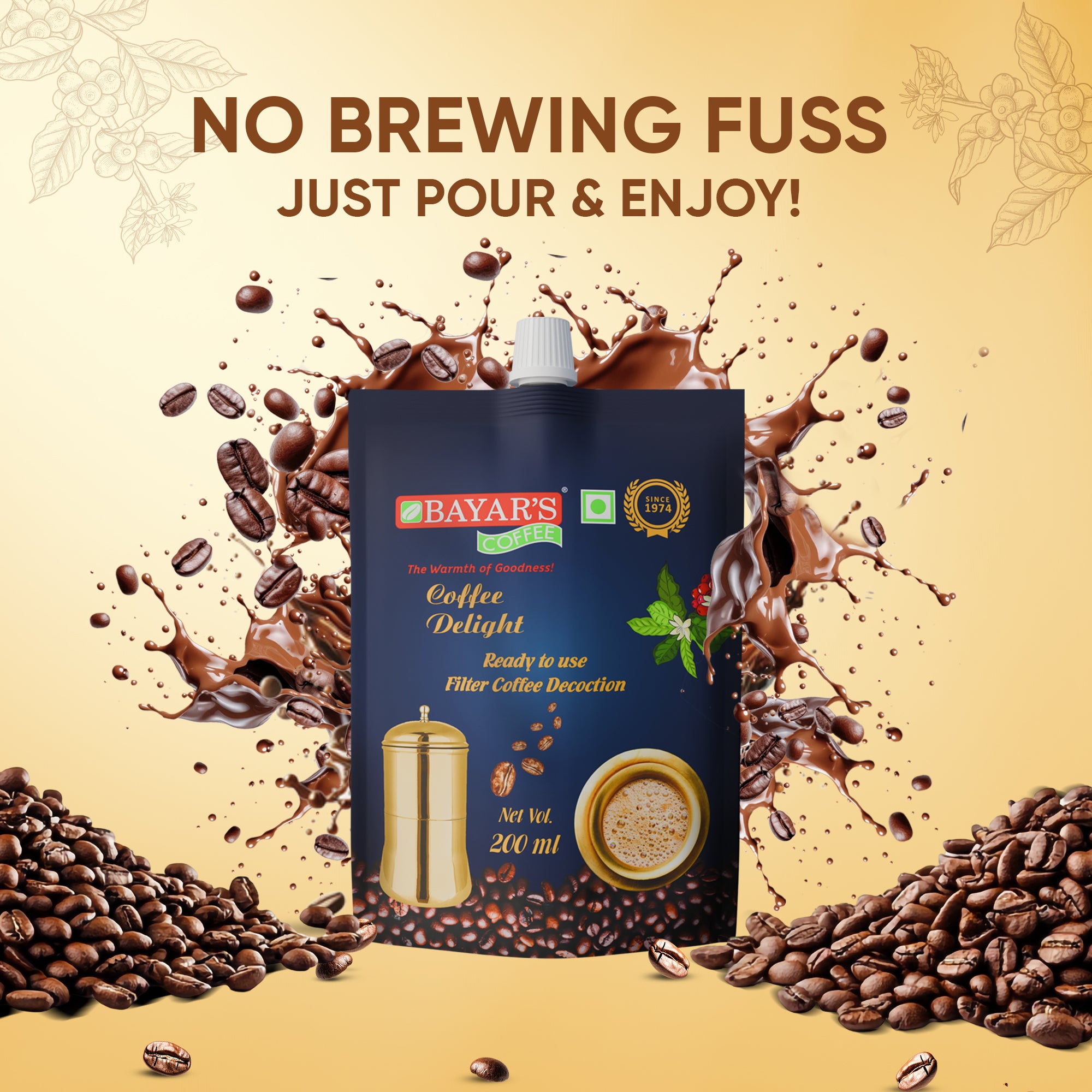 Bayar's Coffee Delight South Indian Filter Coffee Decoction Liquid, Ready-to-Use Concentrate Multi 200ml Packs