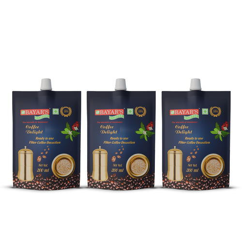 Bayar's Coffee Delight South Indian Filter Coffee Decoction Liquid, Ready-to-Use Concentrate Multi 200ml Packs