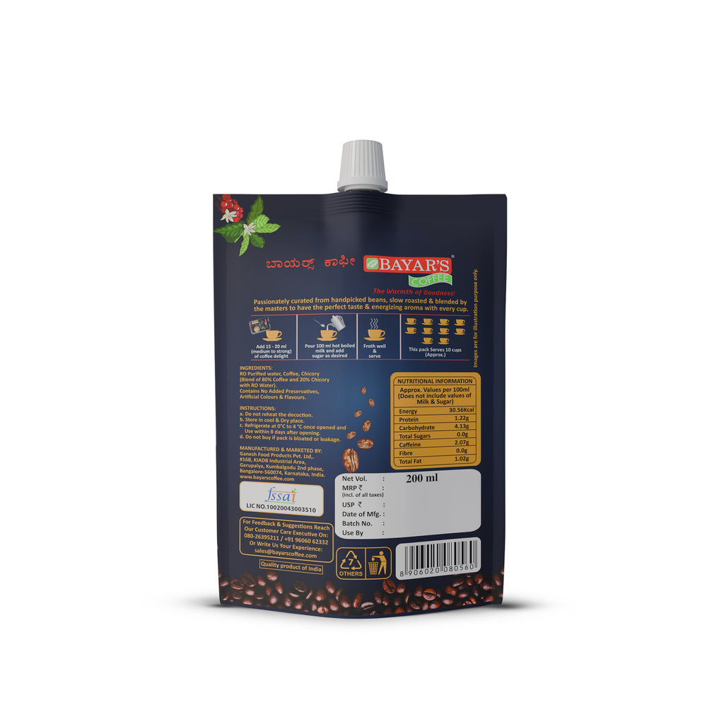 Bayar's Coffee Delight South Indian Filter Coffee Decoction Liquid, Ready-to-Use Concentrate Multi 200ml Packs
