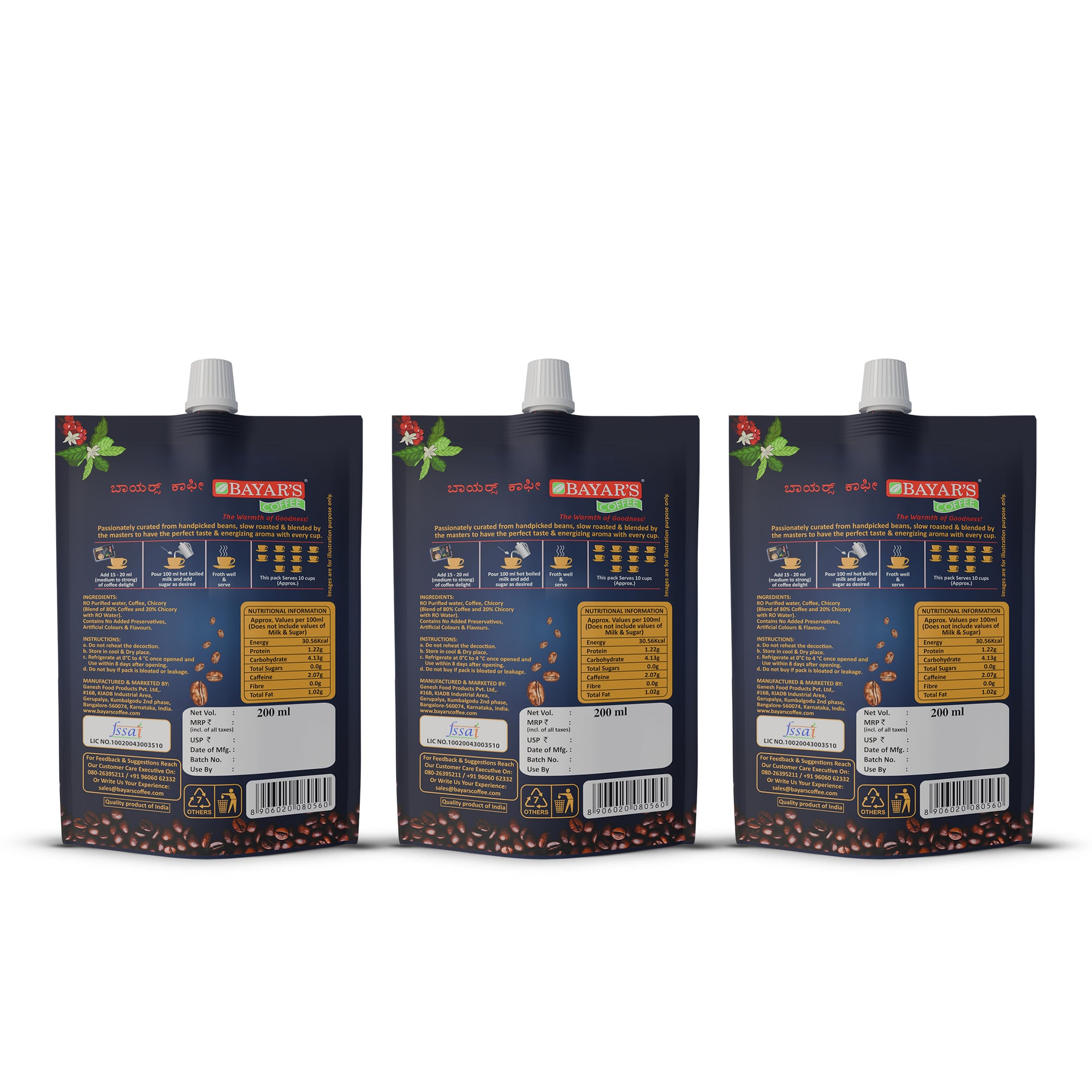 Bayar's Coffee Delight South Indian Filter Coffee Decoction Liquid, Ready-to-Use Concentrate Multi 200ml Packs