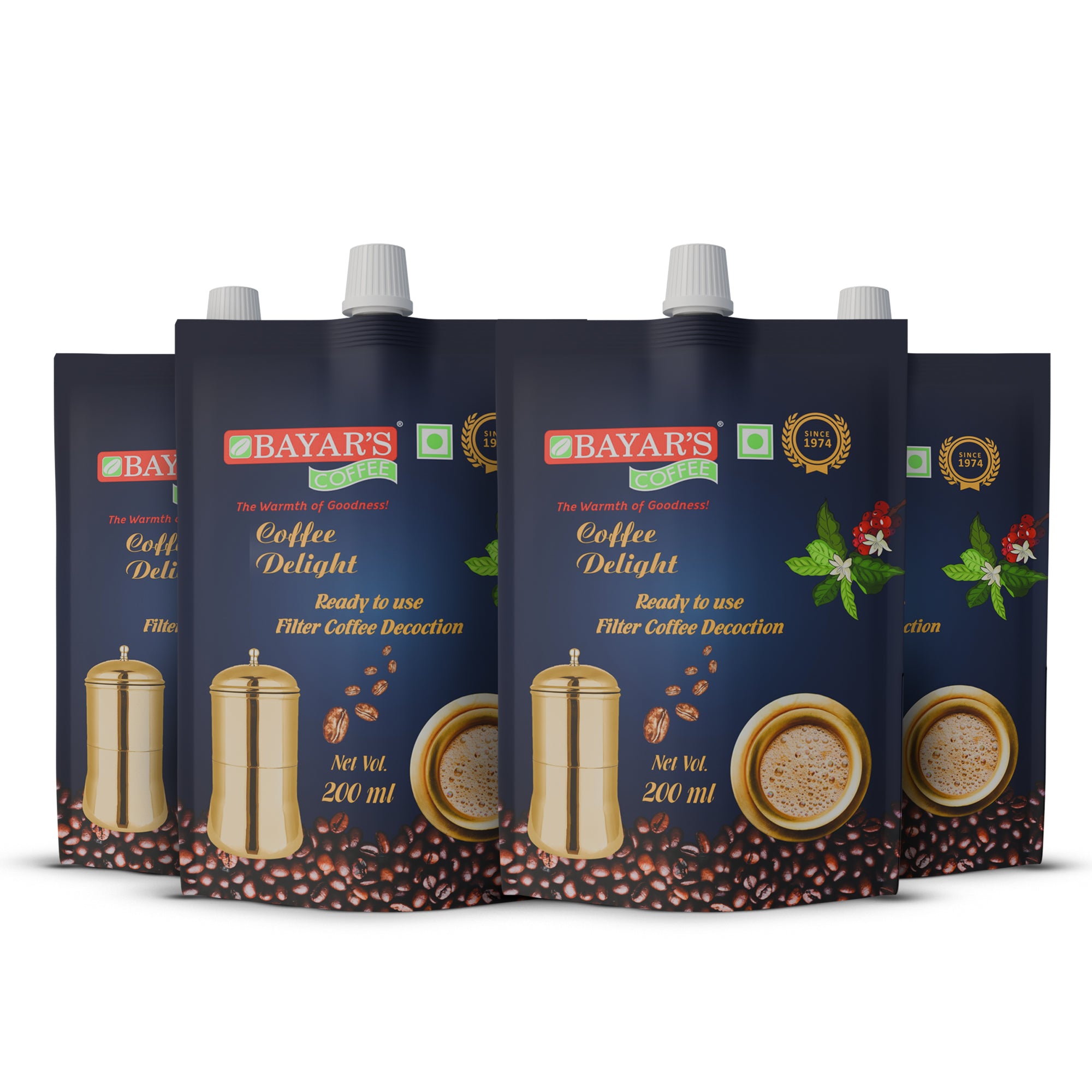 Bayar's Coffee Delight South Indian Filter Coffee Decoction Liquid, Ready-to-Use Concentrate Multi 200ml Packs